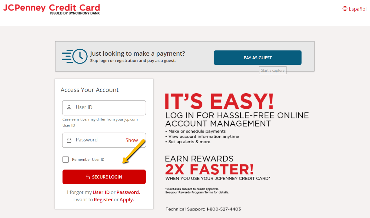 jcpenney credit card login
