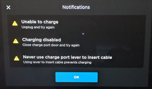 tesla unable to charge vehicle connection issue